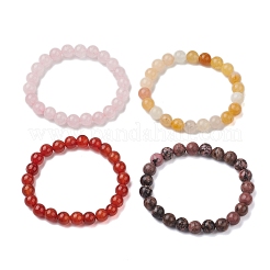 4Pcs Constellation 8mm Round Natural Rhodonite & Rose Quartz & Dyed Jade & Carnelian Beaded Stretch Bracelets for Women&nbsp;BJEW-JB10642