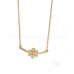 Brass Miccro Pave Clear Cubic Zirconia Flower Bar Pendant 304 Stainless Steel Cable Chain Necklaces for Women&nbsp;WG9CAE7-01