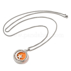 316 Surgical Stainless Steel Aromatherapy Diffuser Perfume Hollow Flat Round Pendant Box Chain Necklaces&nbsp;NJEW-R016-01P-08