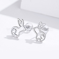 Anti-Tarnish Rhodium Plated 925 Sterling Silver Bunny Stud Earrings&nbsp;EJEW-FF0009-08P