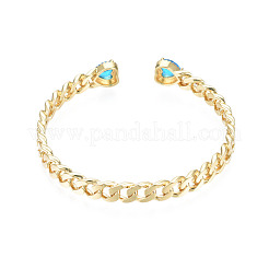Cubic Zirconia Heart Open Cuff Bangle&nbsp;BJEW-N012-016-B