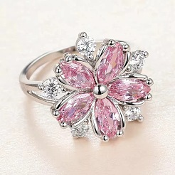 Plum Blossom Brass Pave Cubic Zirconia Finger Rings for Women&nbsp;FS-WG857C0-01