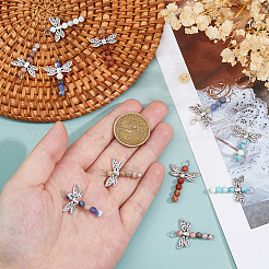 30Pcs 5 Styles Dragonfly Natural Sodalite & Maifanite & Pink Zebra Jasper & Red Jasper & Dyed Magnesite Beaded Pendants&nbsp;PALLOY-FH00164