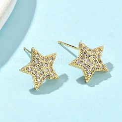 Star Brass Micro Pave Clear Cubic Zirconia Stud Earrings&nbsp;EJEW-A132-16G