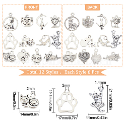 72Pcs 12 Style Tibetan Style Alloy Kitten Pendants&nbsp;TIBE-SC0001-72
