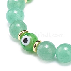 Natural Green Aventurine & Lampwork Evil Eye Round Beaded Stretch Bracelet&nbsp;BJEW-JB08713-07