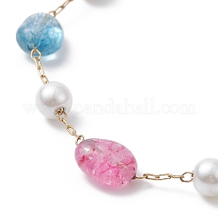 Natural Mixed Gemstone Nuggets & Glass Pearl Beaded Bracelet&nbsp;BJEW-JB09348