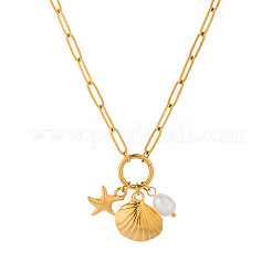 Stainless Steel Shell Shape Starfish Imitaiton Pearl Pendant Necklaces for Women&nbsp;QE7881