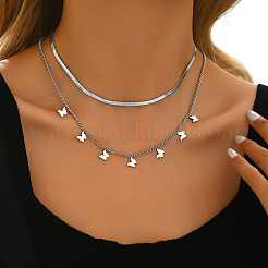 201 Stainless Steel Double Layer Butterfly Tassel Necklaces for Women&nbsp;MM9715