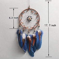 Iron Woven Web/Net with Feather Pendant Decorations&nbsp;PW-WG80070-01