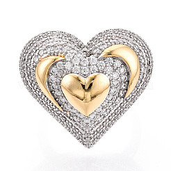 Brass Micro Pave Cubic Zirconia Adjustable Open Cuff Rings for Women&nbsp;RJEW-N051-07GP