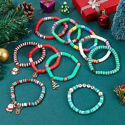 10Pcs 10 Styles Polymer Clay Heishi Beaded Stretch Bracelet Sets for Christmas&nbsp;sgBJEW-JB06128