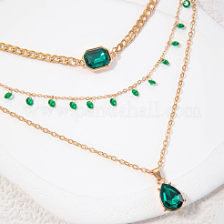 Alloy Emerald Rhinestone Pendant 3 Layer Necklaces for Women&nbsp;FS-WG52D3B-01