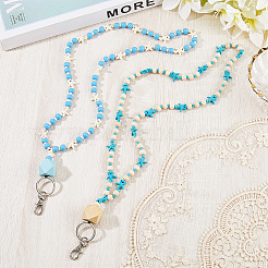 2Pcs 2 Colors Wood & Synthetic Magnesite & Synthetic Turquoise & Synthetic Howlite Bead Chains&nbsp;HJEW-SC00163