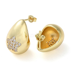 Teardrop with Star Brass Micro Pave Clear Cubic Zirconia Stud Earrings&nbsp;EJEW-A034-03G
