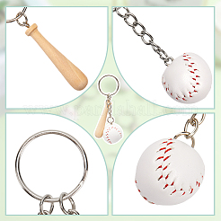 12Pcs Mini Baseball PU Leather Pendant Keychain with Wood Baseball Bat&nbsp;DIY-SP0001-51A