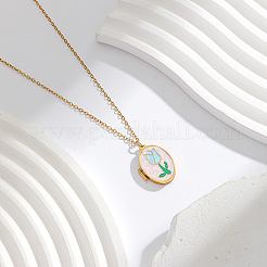 304 Stainless Steel Enamel Geometric Magnetic Photo Locket Pendant Necklaces for Women&nbsp;WG980C2-02
