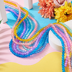 7 Strands 7 Colors Baking Paint Transparent Crackle Glass Bead Strands&nbsp;DGLA-TA0001-02