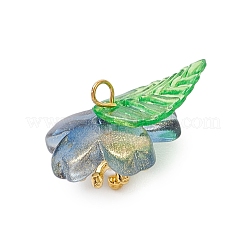 Flower Glass with Leaf Acrylic Charms&nbsp;HJEW-JM02572-02
