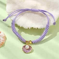 Shell Shape Alloy Enamel Pendant Bracelets with ABS Plastic Imitation Pearl&nbsp;BJEW-JB09882-01