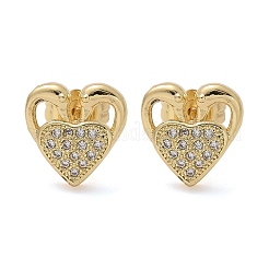 Valentine's Day Heart Brass Micro Pave Clear Cubic Zirconia Stud Earrings&nbsp;EJEW-D305-22G-04