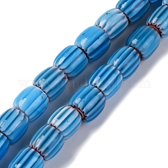 Handmade Lampwork Chevron Beads Strands, Barrel, Deep Sky Blue, 8x7.5mm, Hole: 1.2mm, about 47pcs/strand, 14.69''(37.3cm)