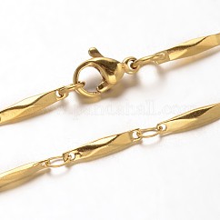 304 Stainless Steel Bar Link Chains Necklaces, with Lobster Claw Clasps, Faceted, Golden, 17.2 inch(43.7cm)