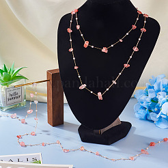 3m Natural Rose Quartz Chips & ABS Plastic Imitation Pearl Beaded Chains Necklace Making Kits&nbsp;CHC-TA0001-30B