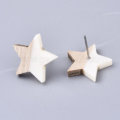 Resin & Wood Stud Earrings&nbsp;EJEW-N017-001A