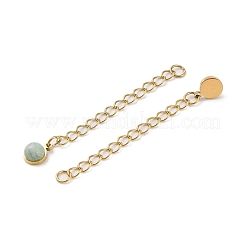 Ion Plating(IP) 316 Surgical Stainless Steel Curb Chain Extender with Natural Amazonite Round Charm High Polished&nbsp;STAS-A097-01G-02
