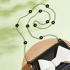 2Pcs Alloy Black Enamel Flower Link Purse Chains&nbsp;AJEW-PH0012-25