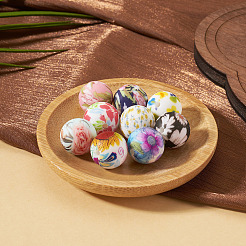 9Pcs 9Colors Printed Round Silicone Focal Beads&nbsp;SIL-TA0003-61B