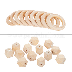 Faceted Nugget Natural Wooden Beads&nbsp;WOOD-PH0009-24