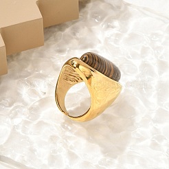 Teardrop Natural Tiger Eye Finger Rings&nbsp;RJEW-Q007-07G