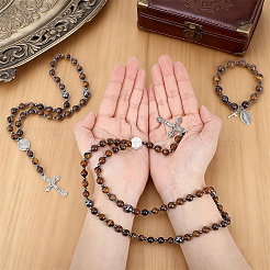 3Pcs Synthetic Hematite & Natural Tiger Eye Bracelets & Necklaces Sets&nbsp;SJEW-UN00006