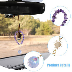 2Pcs 2 Styles Natural Rose Quartz & Amethyst Chip Pendant Decoration&nbsp;HJEW-CA00062