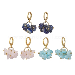 3 Pairs Natural Rose Quartz & White Jade & Lapis Lazuli Chip Beads Hoop Earrings&nbsp;EJEW-JE06823