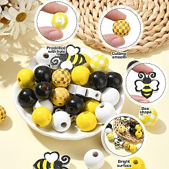 Bees Themed Printed Wood Beads Sets&nbsp;WOOD-YW0001-21
