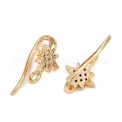 Brass Micro Pave Clear Cubic Zirconia Star Earring Hooks&nbsp;X-KK-A274-06G