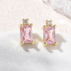 Brass Micro Pave Clear Cubic Zirconia Stud Earrings&nbsp;KK-CBA56EF-40G