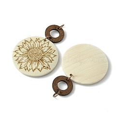 Flat Round & Ring Poplar Wood Engrave Big Pendants&nbsp;WOOD-G019-05C