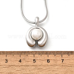 304 Stainless Steel Pave Shell Pearl Flat Round Pendant Necklaces for Women&nbsp;NJEW-U031-02P