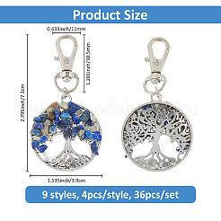 36Pcs 9 Styles Natural Gemstone Chips Flat Round with Tree of Life Pendant Decoration&nbsp;HJEW-FH00053