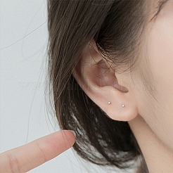 Tiny Barbell 999 Fine Silver Stud Earrings for Girl Women&nbsp;EJEW-I259-11S