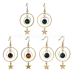 3Pairs Natural Tiger Eye Dangle Earrings&nbsp;EJEW-TA00656