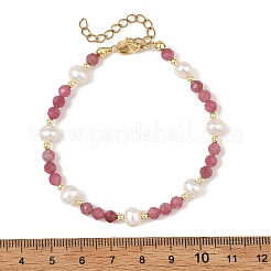 Faceted Round Gemstone & Natural Cultured Freshwater Pearl Beaded Bracelets for Women&nbsp;BJEW-JB14184