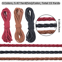 3 Bundles 3 Colors  Round Braided PU Imitation Leather Cords&nbsp;LC-GF0001-01