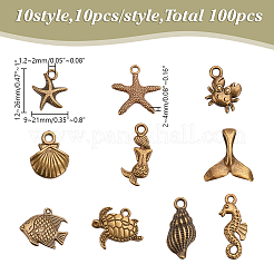 100Pcs 10 Styles Ocean Series Tibetan Style Alloy Pendants&nbsp;FIND-AR0005-86