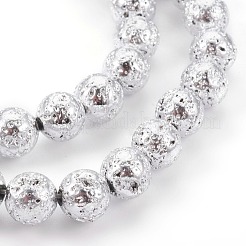 Electroplated Natural Lava Rock Bead Strands&nbsp;G-E511-01G-6mm