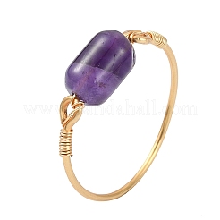 Natural Amethyst & Apatite & Tiger Eye & Amazonite & Rose Quartz Beads Finger Rings&nbsp;RJEW-JR01043